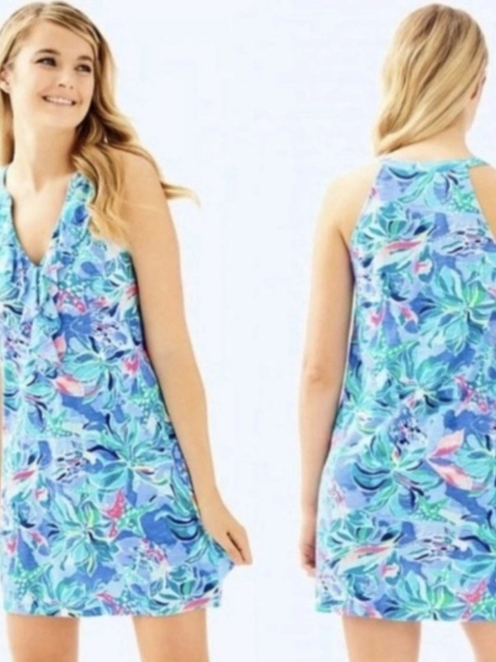 Lilly Pulitzer Blue Floral Ruffle Sundress